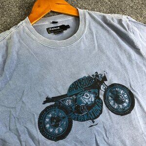 Barbour Shirt Mens Large Light Blue Short Sleeve Motorcycle Cotton Logo